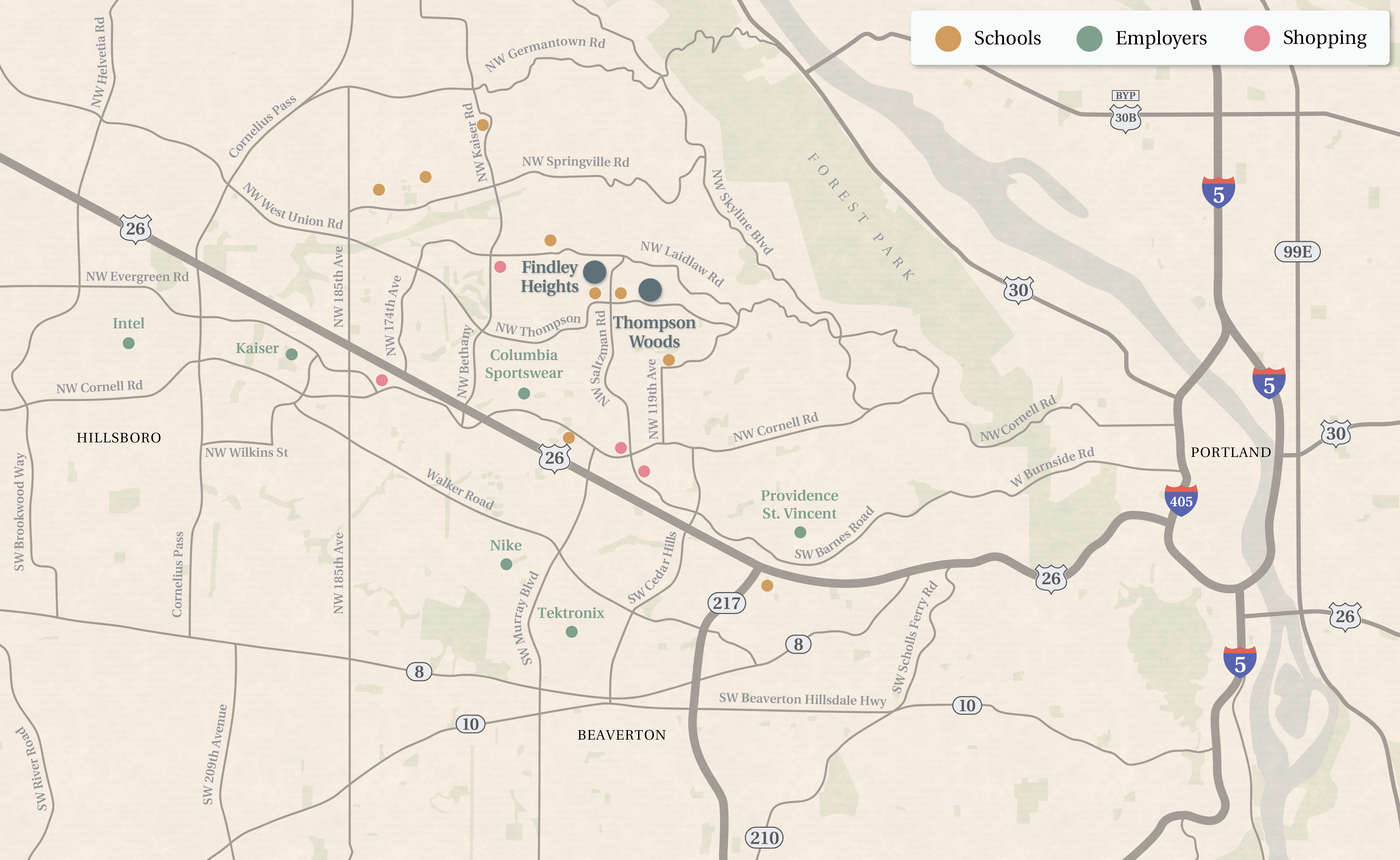 Bonny Slope area amenities map